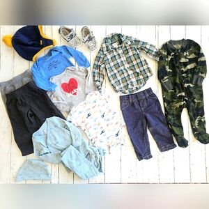 Large LOT 13 Pieces Size 6-9 Mths of Boys Carters Clothes, Hey Dude Sneakers